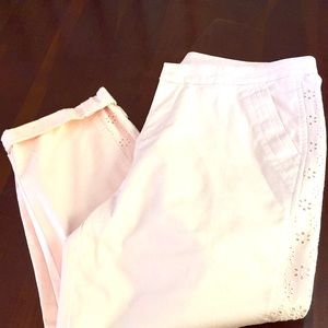 Pale pink capris/cropped pant with lace inserts